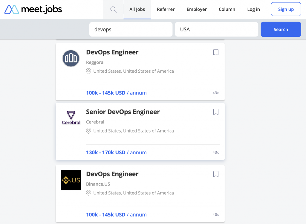 台灣求職平台搜尋 devops 的結果截圖，列出多個 DevOps 工程師職缺，要求熟悉 AWS、GCP 及 DevOps 流程